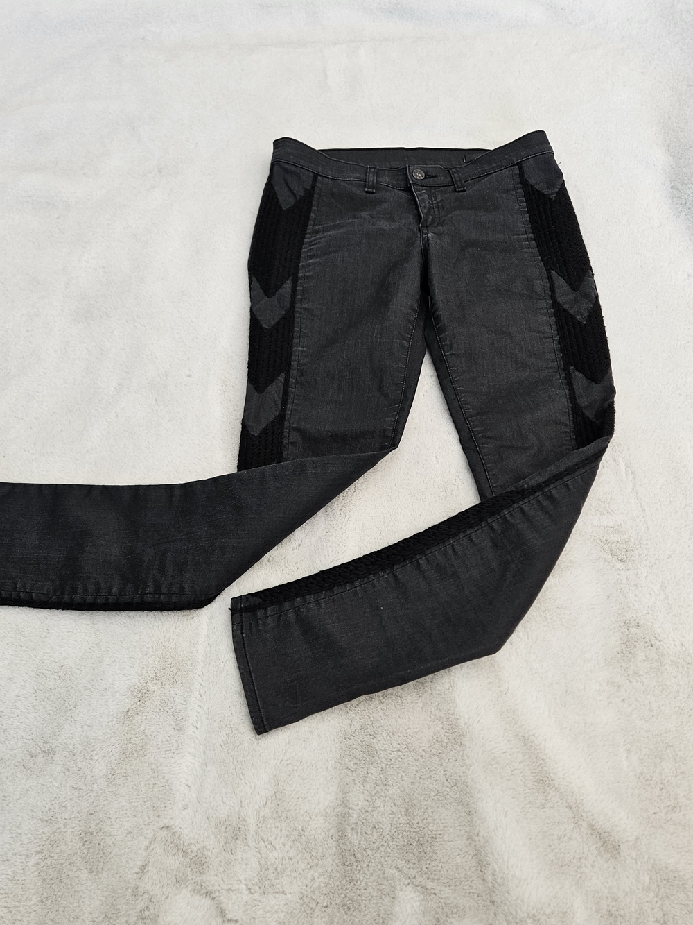 rag & bone Black Slim Moto Jeans with Ribbed Side Panels